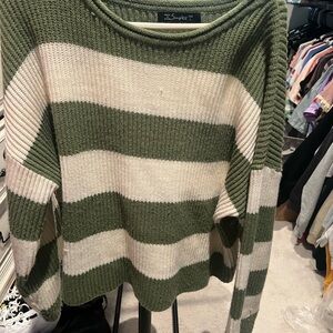 Women's Green and Cream Striped Sweater